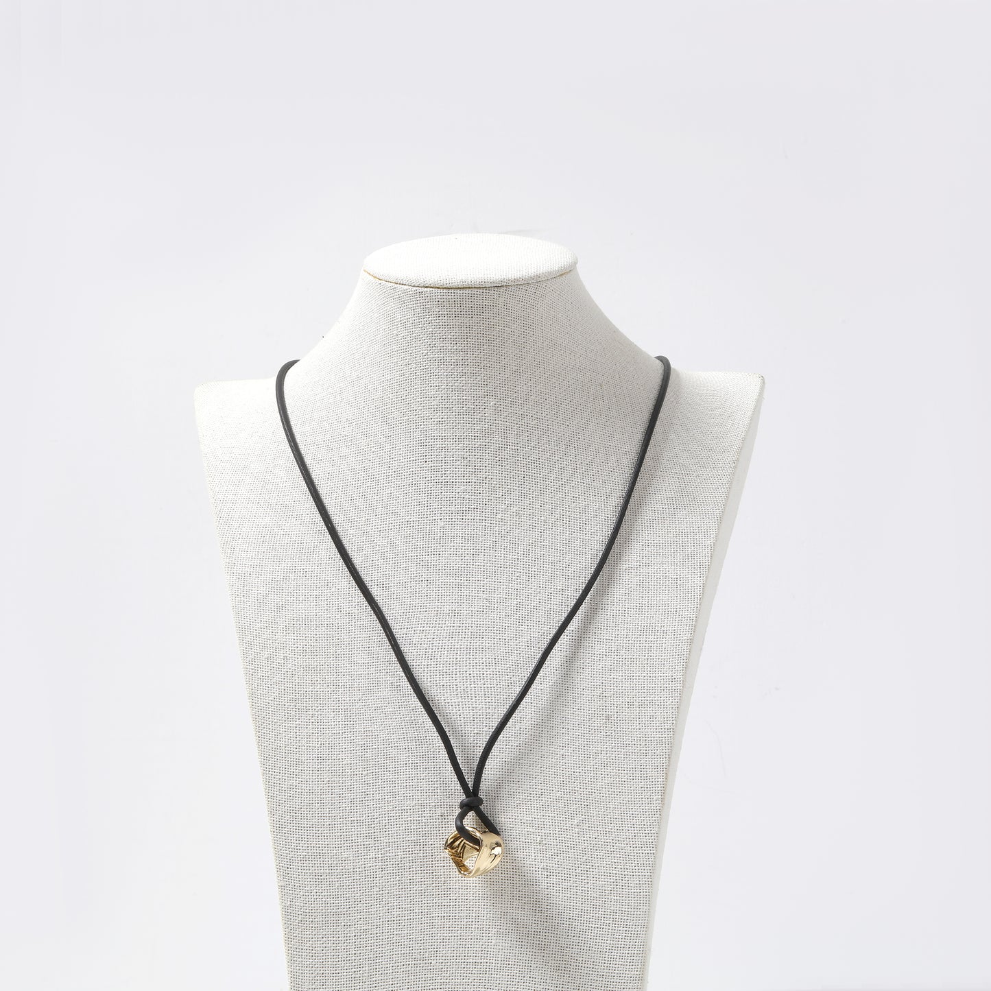 Black Cord & Gold Irregular Pendant Necklace