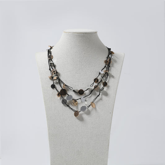 Black Cord & Multi-Tone Disc Layered Necklace