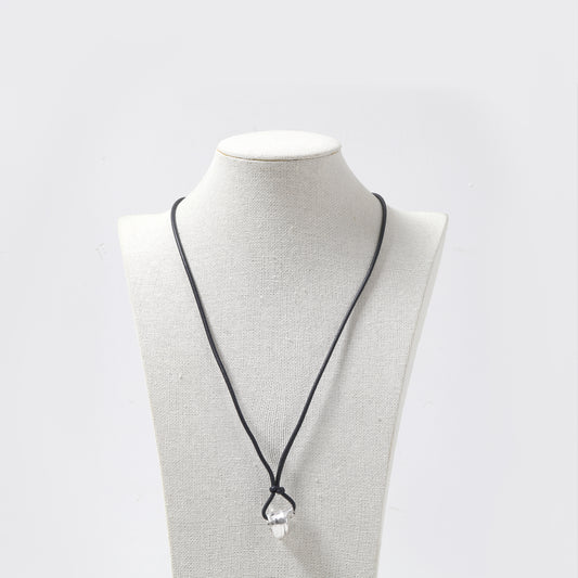 Black Cord & Silver Irregular Pendant Necklace