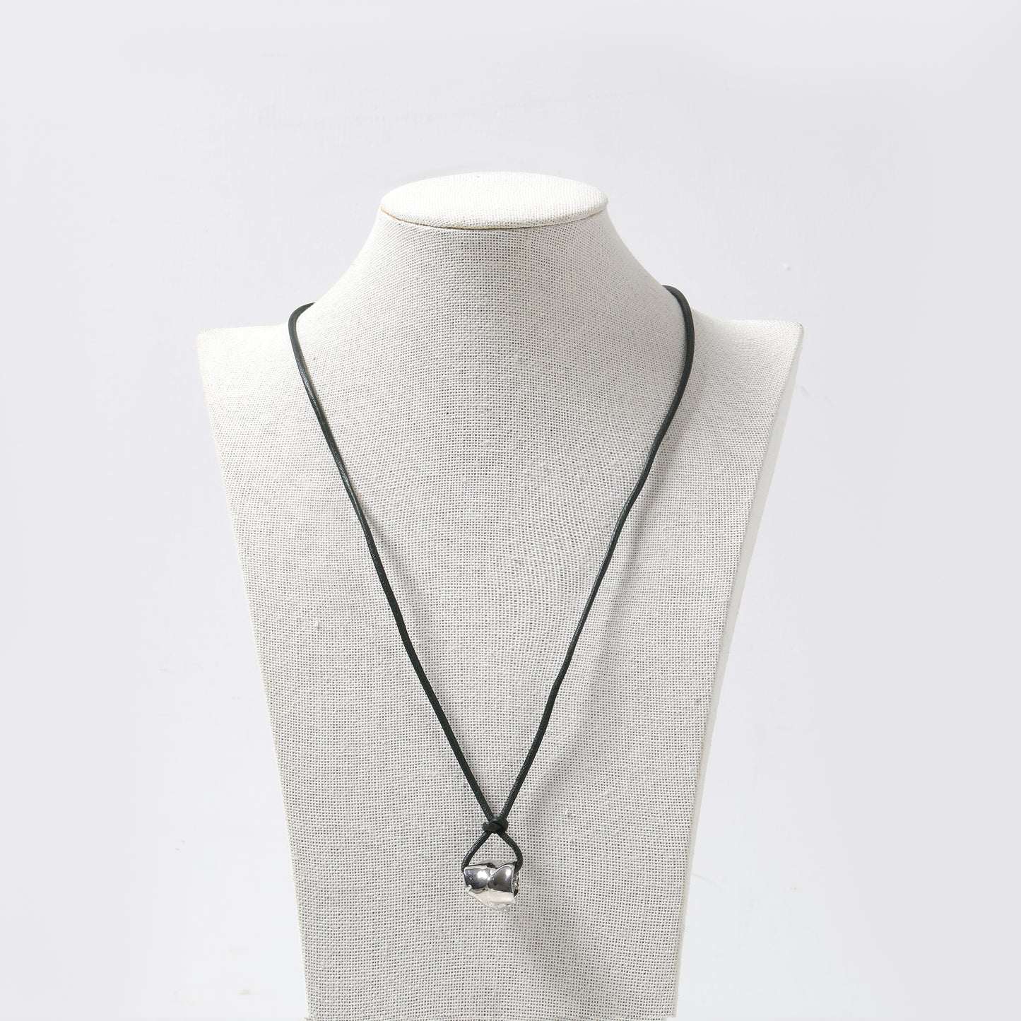 Black Cord & White Irregular Pendant Necklace