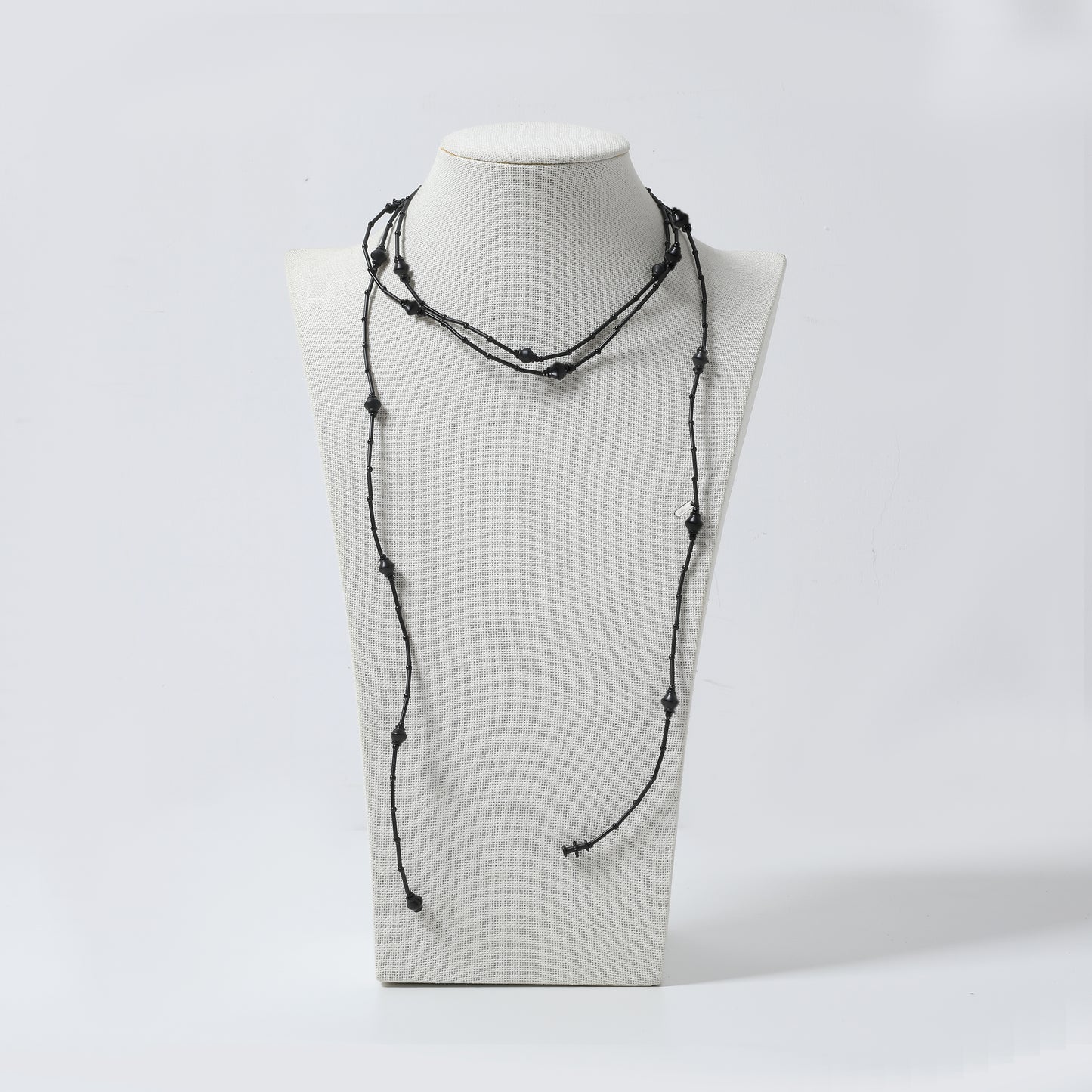 Black Irregular Beaded Double-Layer Long Necklace