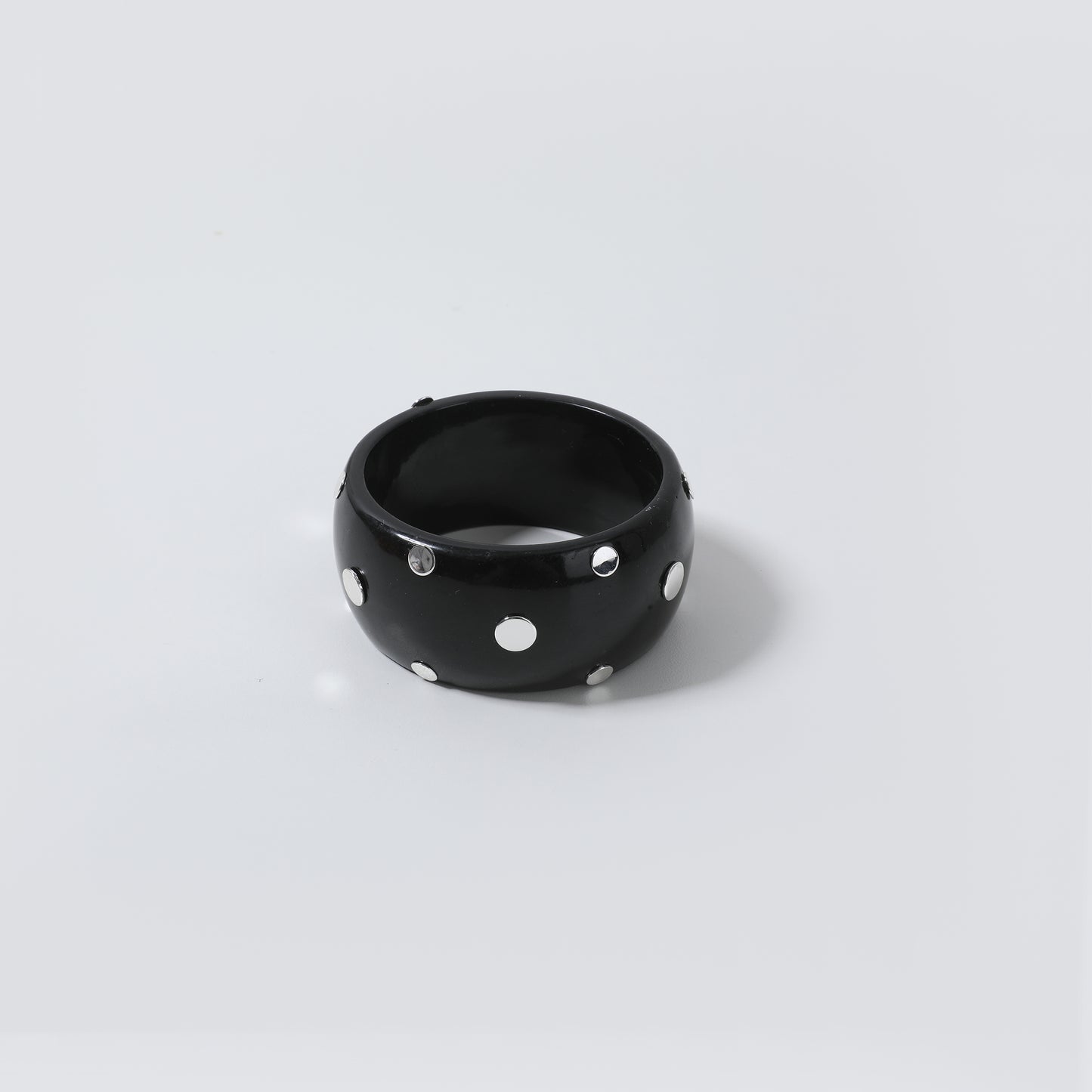 Black Resin Bangle with Silver Polka Dot Inlay