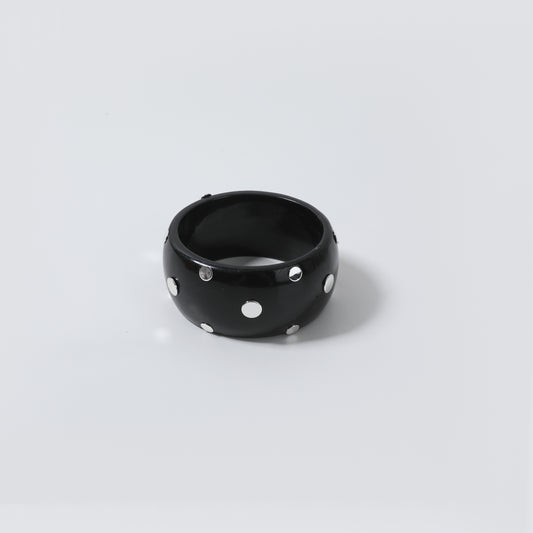 Black Resin Bangle with Silver Polka Dot Inlay