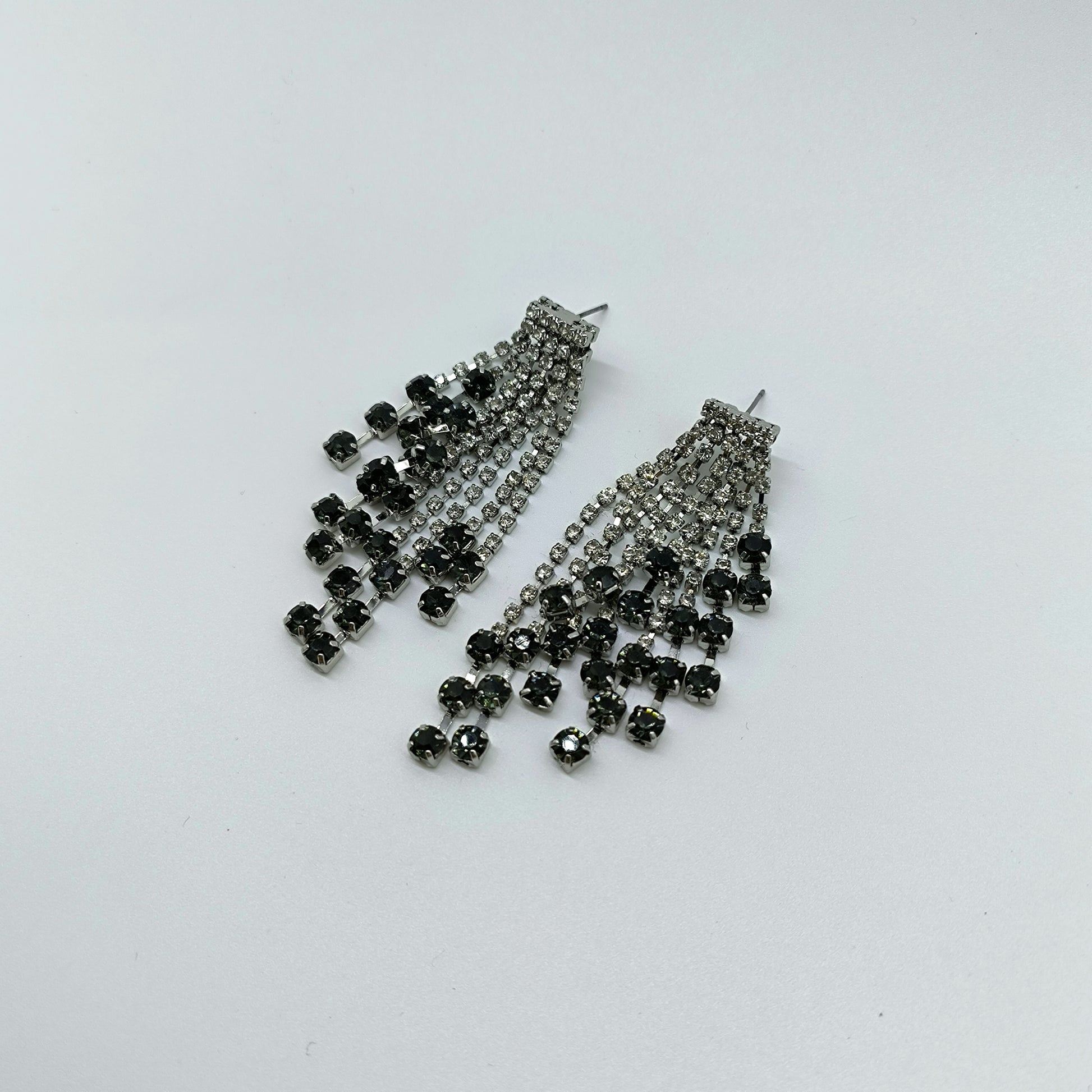 Glam Rhinestone Waterfall Earrings – Long Sparkling Dangles with Clear and Jet Stones
