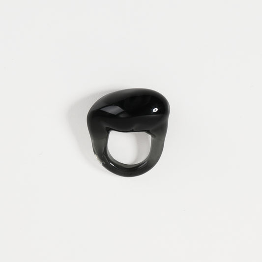Black irregular domed chunky glass ring