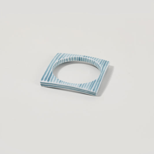 Blue-and-White Striped-Glossy Square Closed Bracelet