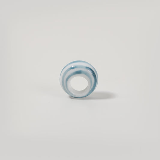 Blue-and-White Striped Ceramic Wide-band Ring