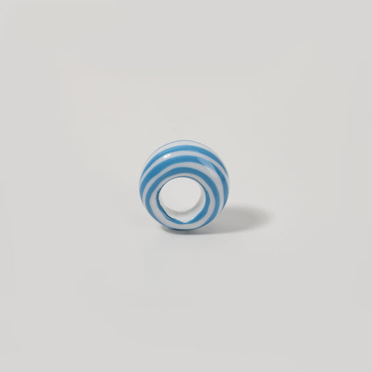 Blue-and-White Striped Ceramic Wide-band Ring