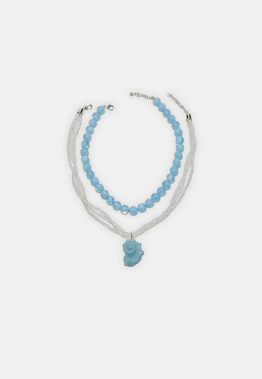 Blue Bead & Shell Layered Necklace