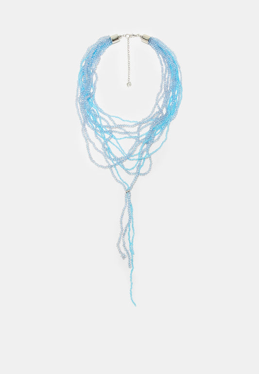 Blue Multi-Strand Beaded Lariat Necklace