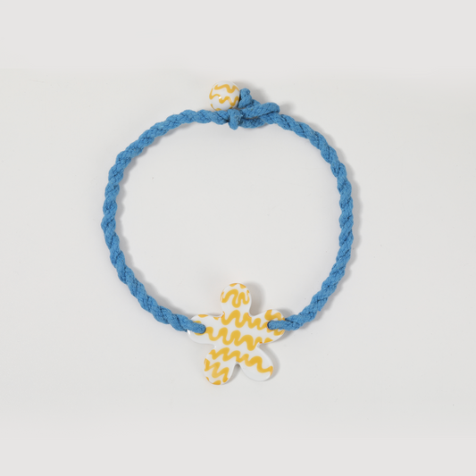 Blue Rope Yellow-wavy Ceramic Flower Necklace