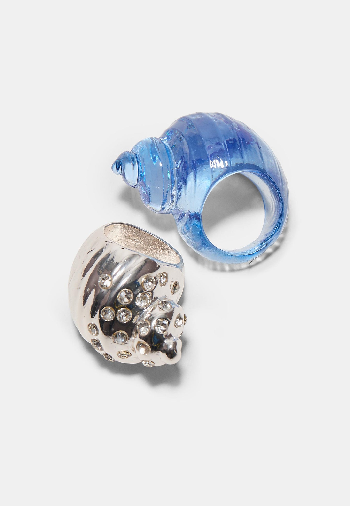 Blue and Silver Shell Ring Set
