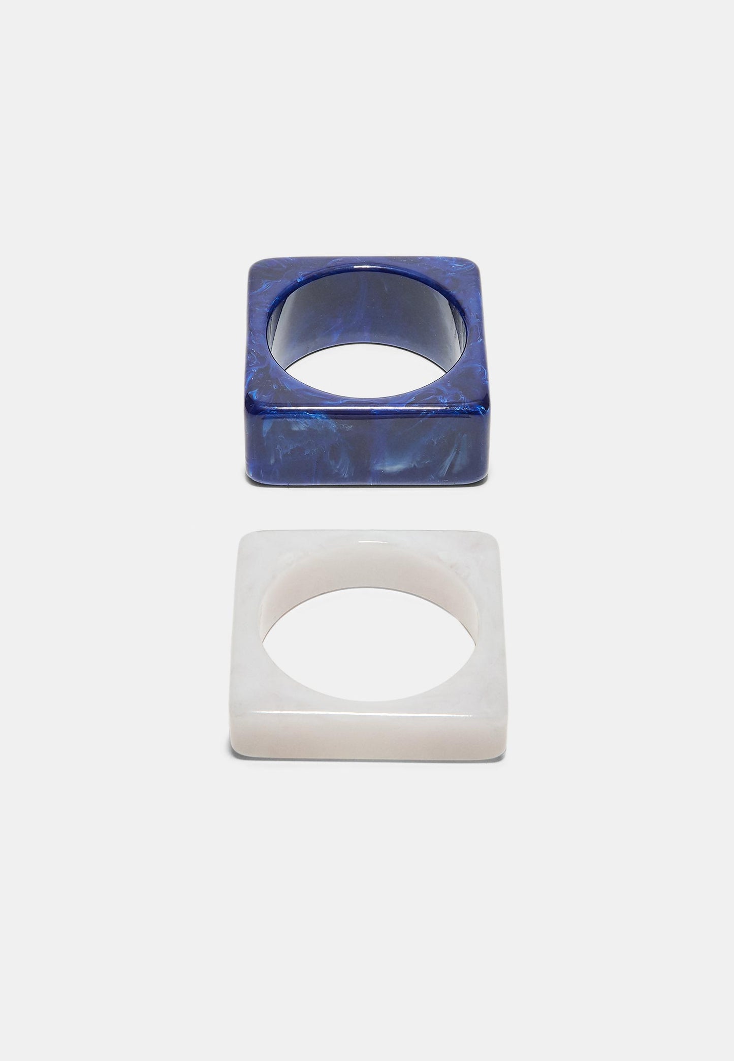 Blue and White Marbled Resin Square Bracelet Set