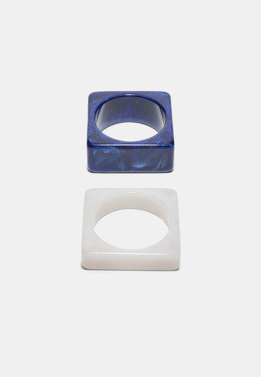 Blue and White Marbled Resin Square Bracelet Set