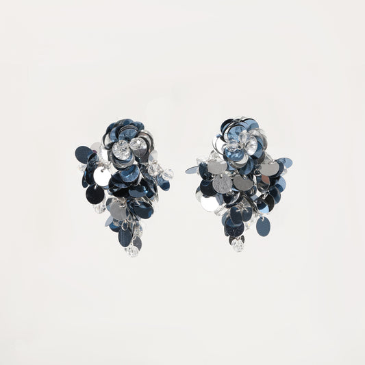 Blue and silver sequin cluster drop earring
