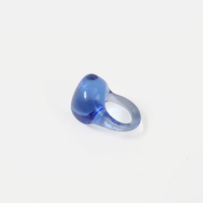 Blue irregular molten-textured glass ring
