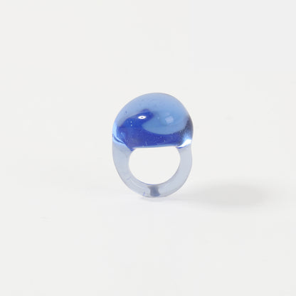 Blue irregular molten-textured glass ring