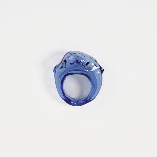 Blue irregular molten-textured glass ring