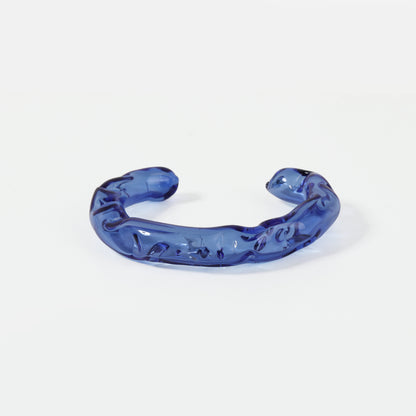 Blue textured open cuff glass bracelet