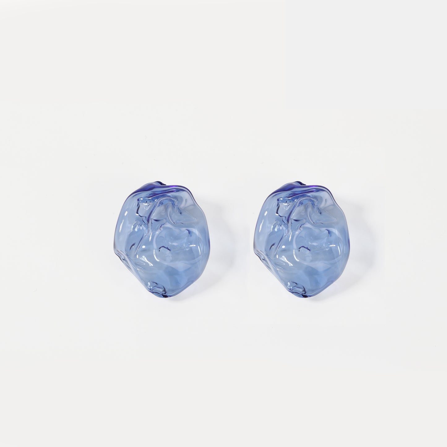 Blue textured oval glass stud earrings