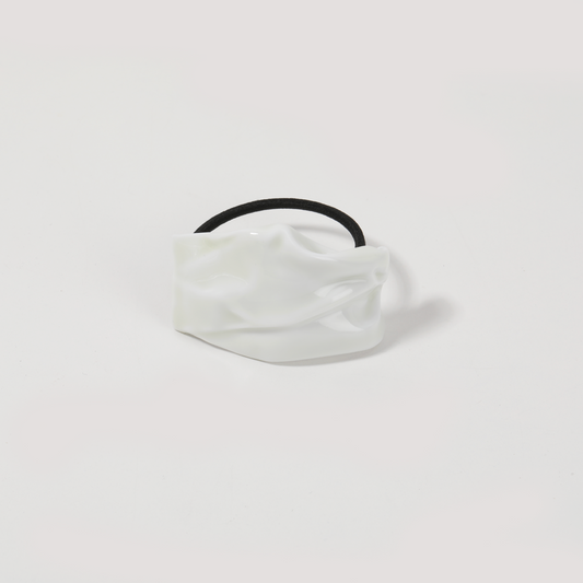 Bright White-Ceramic Crinkled Irregular Hair Scrunchie