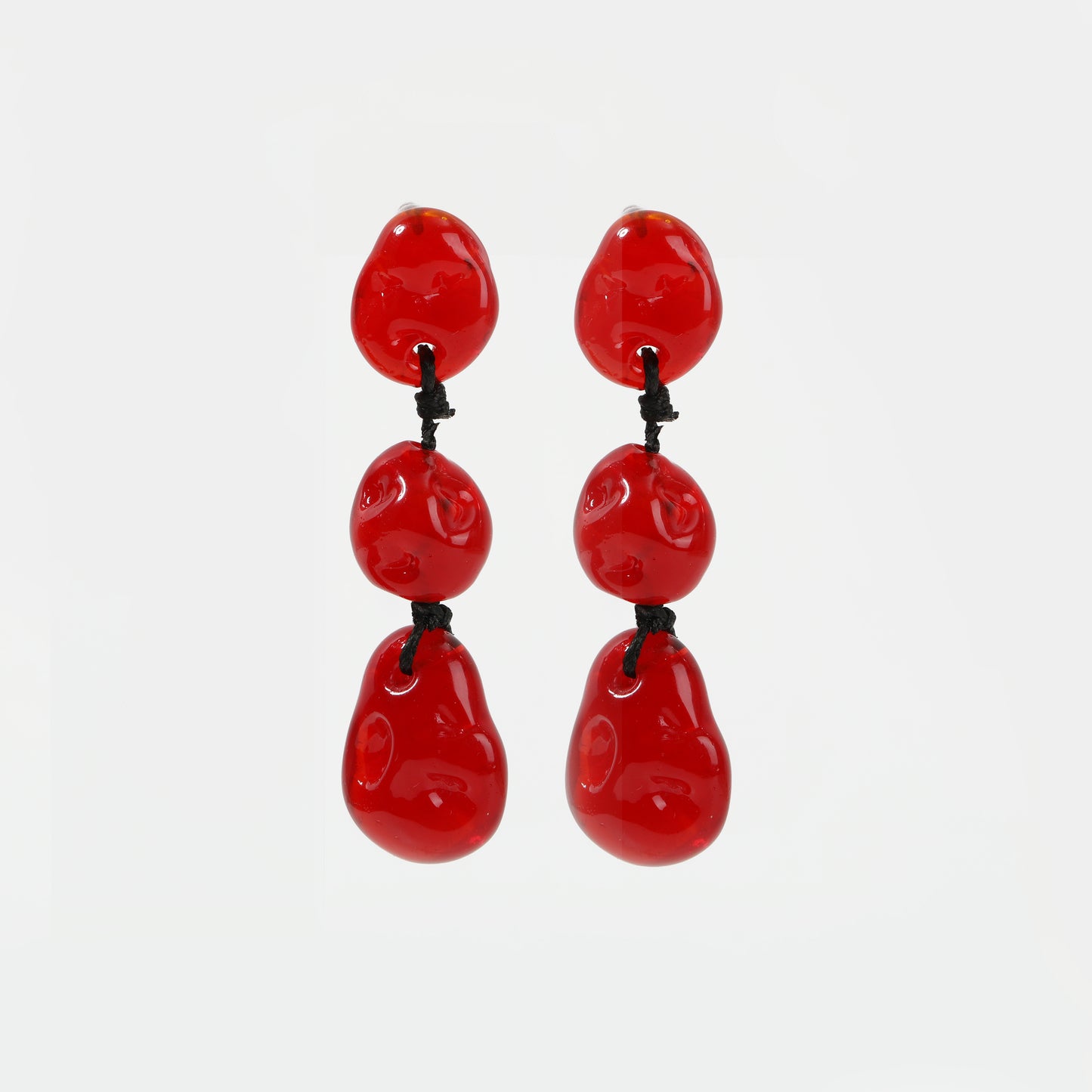 Bright red glass triple-drop earrings