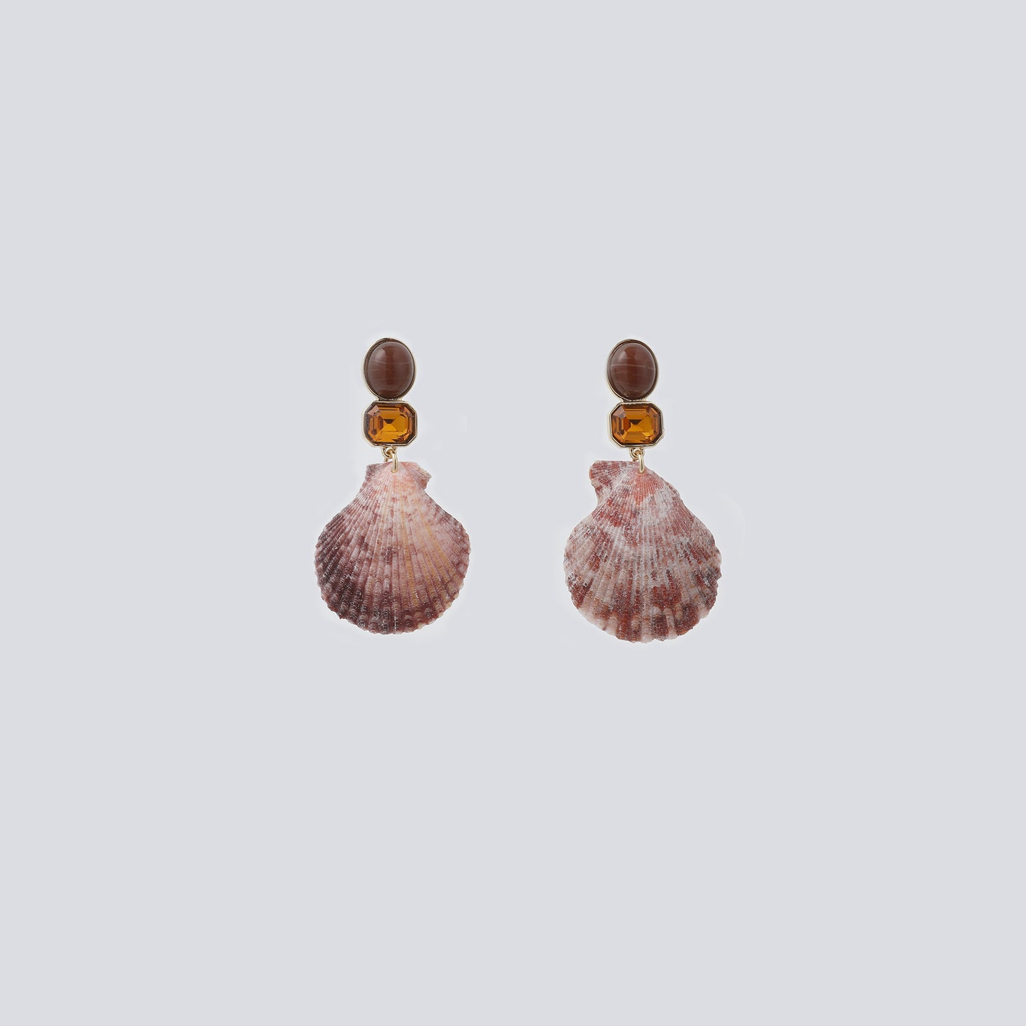Brown Bead & Natural Scallop Shell Drop Earrings