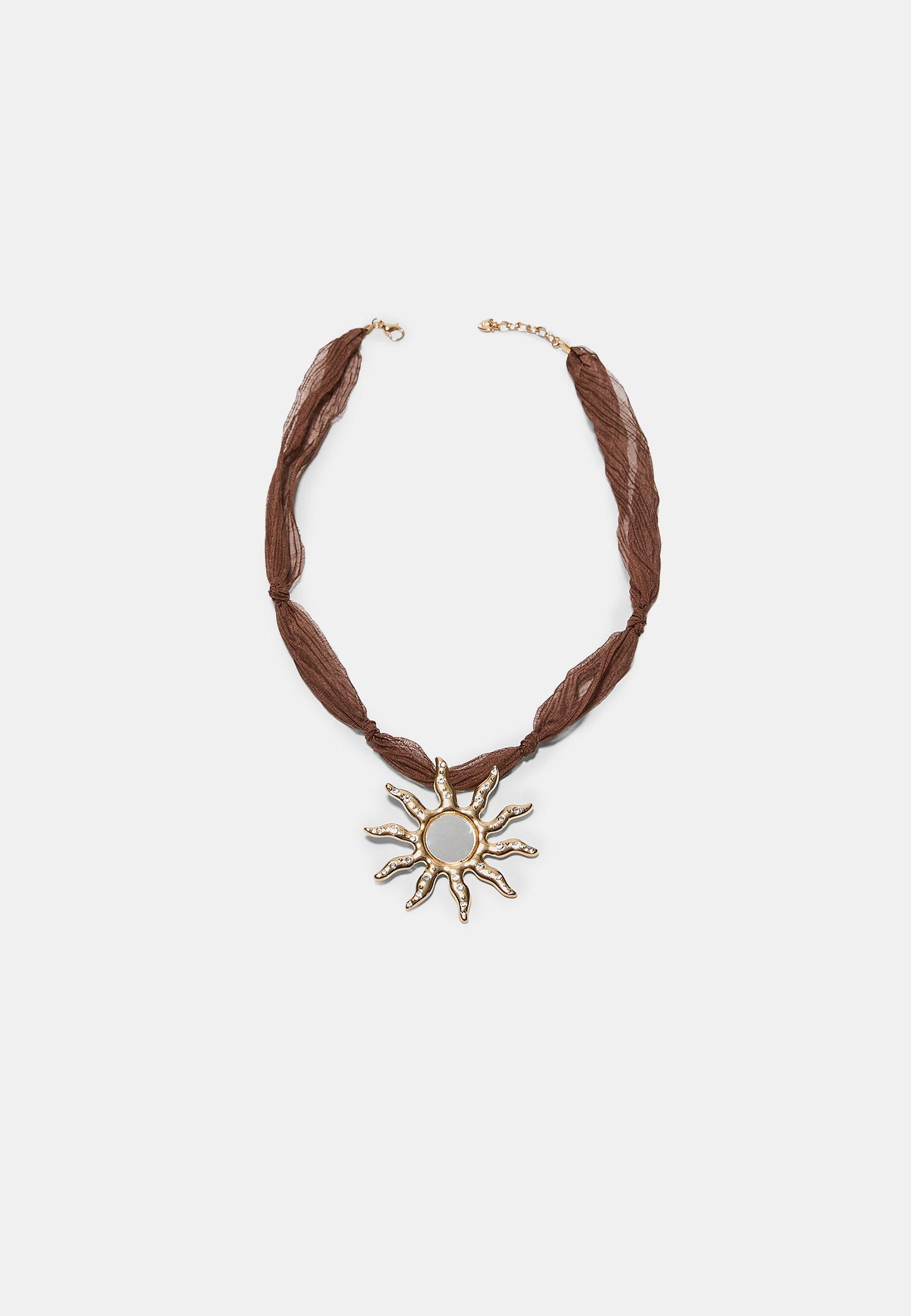 Brown Fabric Sun Pendant Choker Necklace