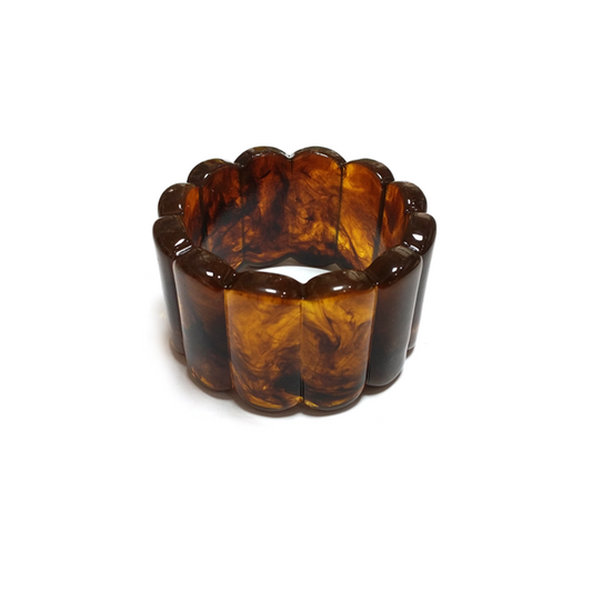 Brown Marbled Scalloped Resin Bracelet