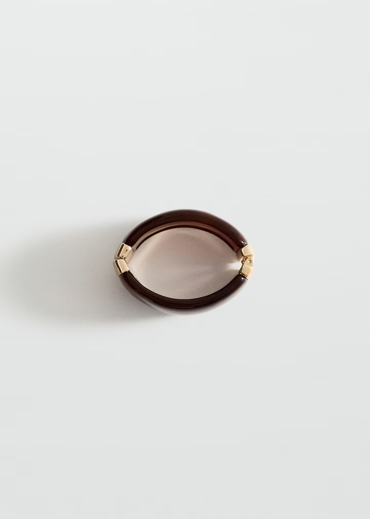 Brown Resin Oval Bangle with Gold Clasp