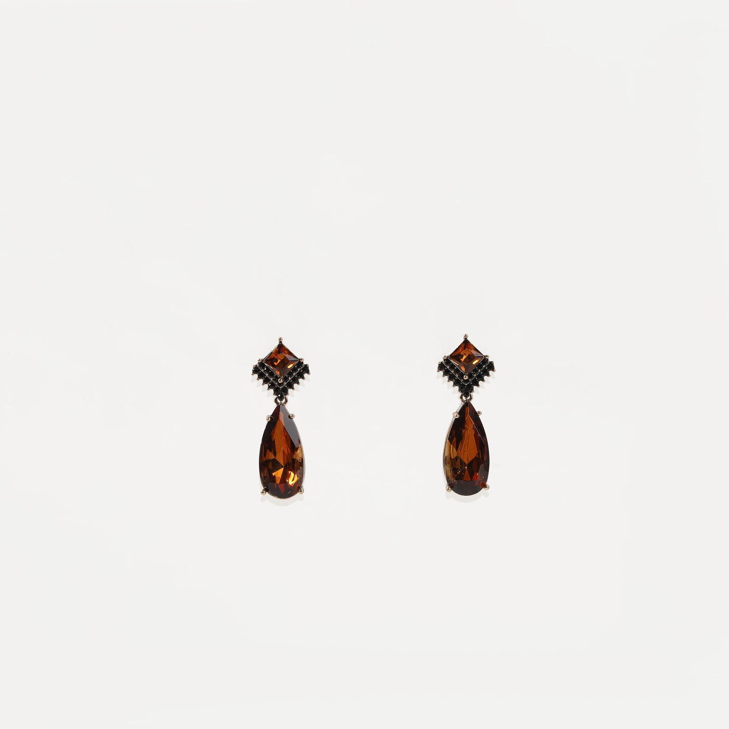 Brown and black crystal drop earrings