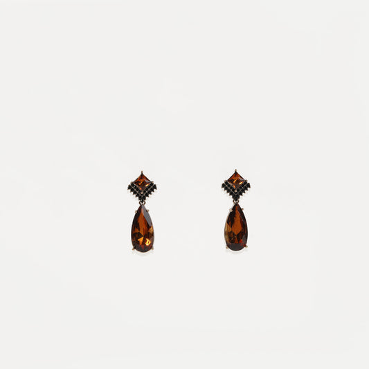 Brown and black crystal drop earrings
