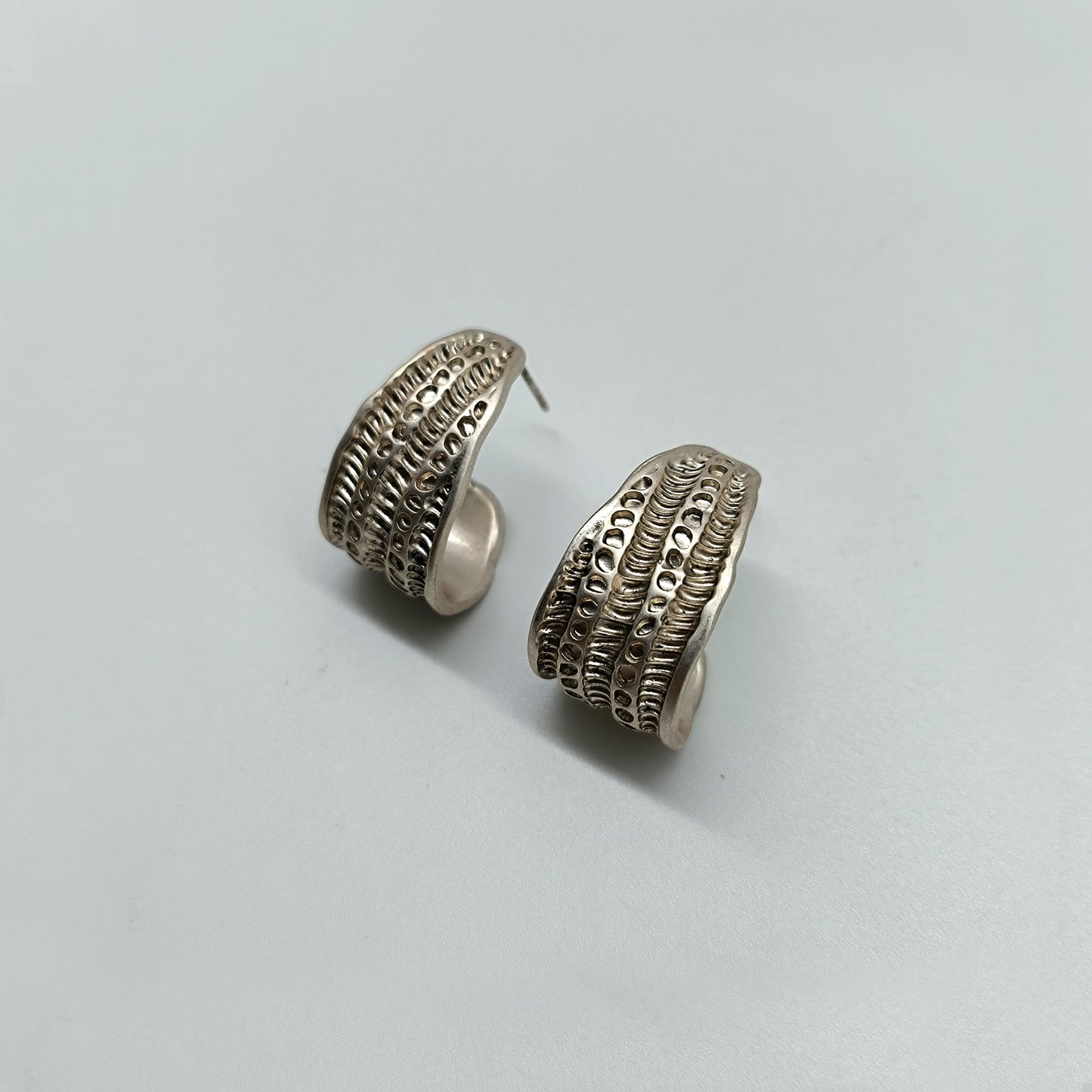 Textured Statement Hoop Earrings in Vintage Silver Finish