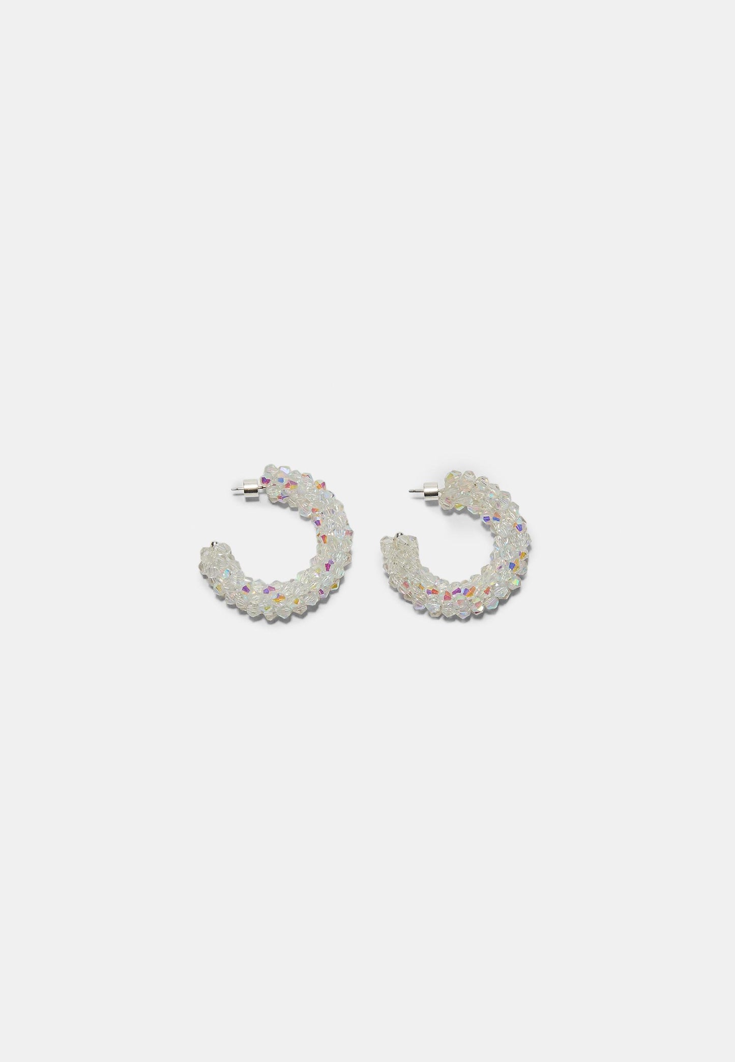 Clear Beaded Hoop Earrings