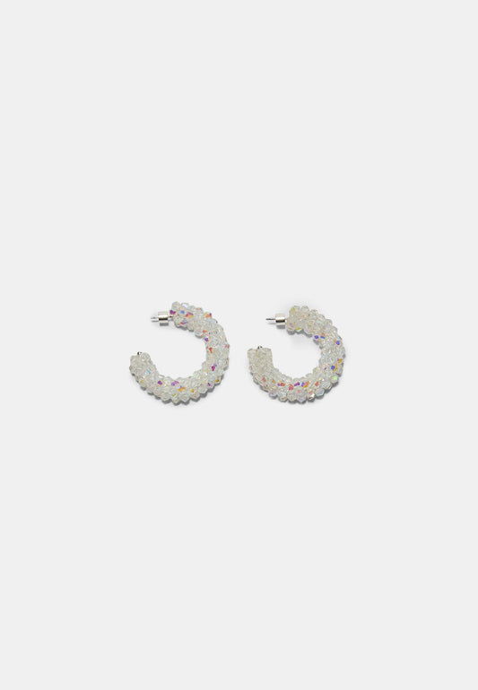 Clear Beaded Hoop Earrings