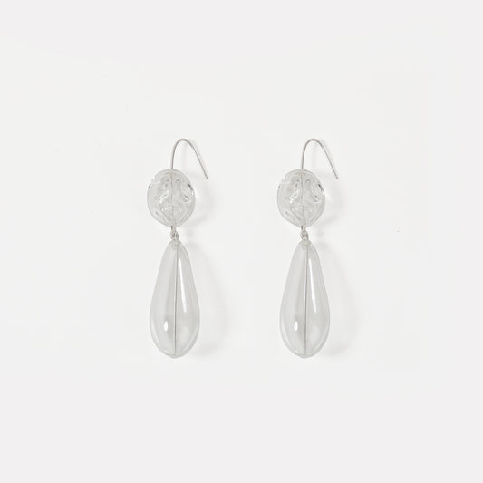 Clear double-drop textured glass dangle earrings
