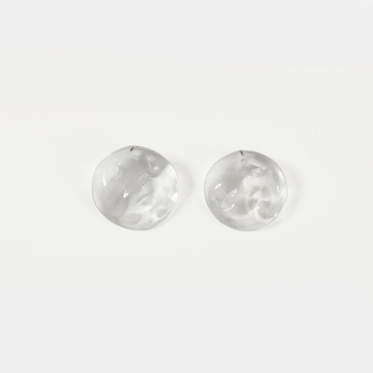 Clear textured disc glass stud earrings