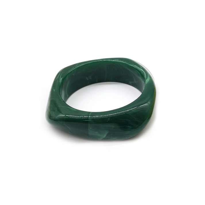 Dark Green Marbled Irregular - shaped Resin Bracelet