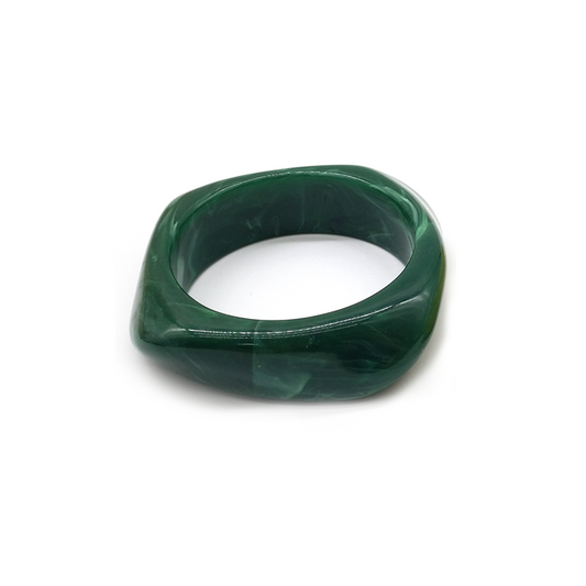 Dark Green Marbled Irregular - shaped Resin Bracelet