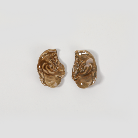Darkbrown-Glossy Irregular Ruffled Earrings