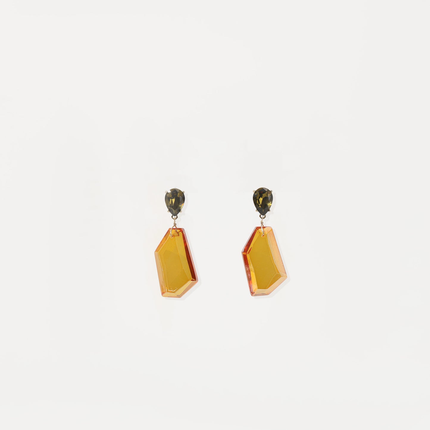 Dark green and orange faceted drop earrings