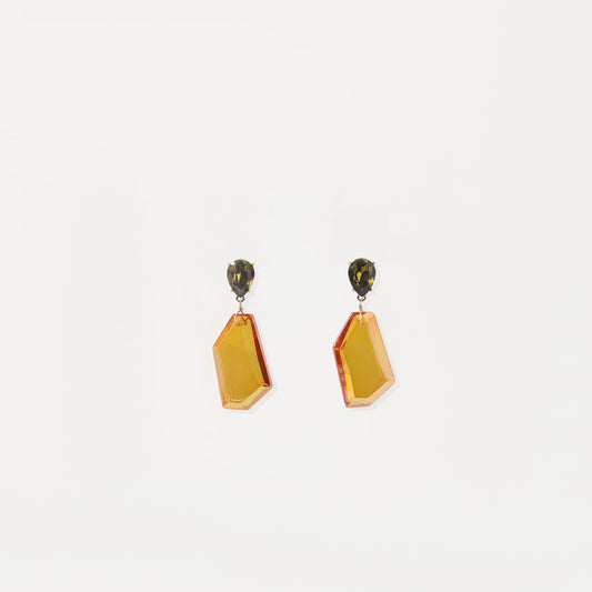 Dark green and orange faceted drop earrings