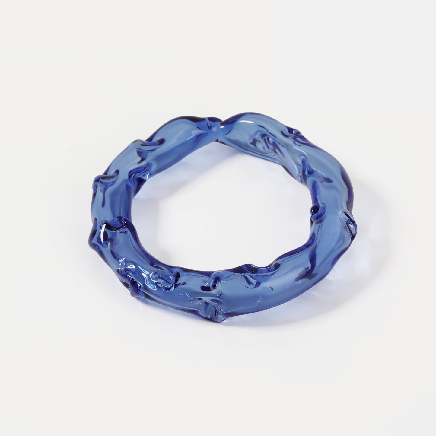 Blue textured open cuff glass bracelet