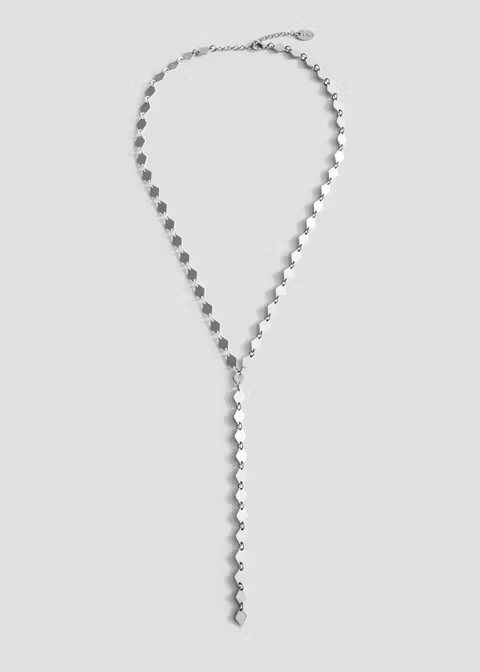 Diamond Cut Flat Link Silver Lariat Necklace