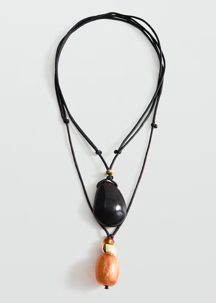 Dual Teardrop Resin Bead Black Adjustable Cord Pendant Necklace