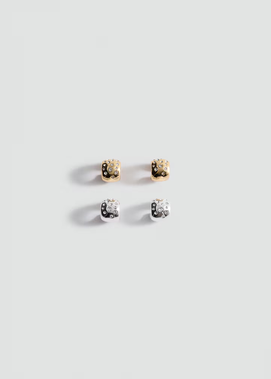 Four-Piece Gold & Silver Pavé Crystal Cube Stud Earring Set