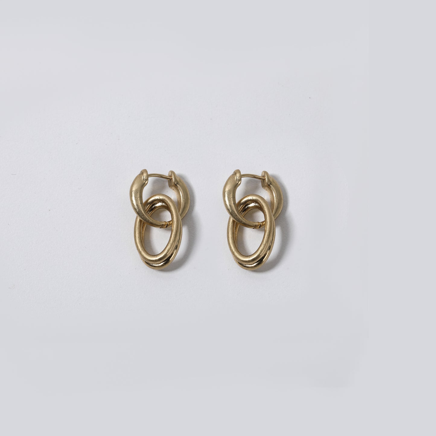 Glossy Gold Metal Linked Oval Drop Hoop Earrings