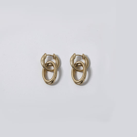 Glossy Gold Metal Linked Oval Drop Hoop Earrings