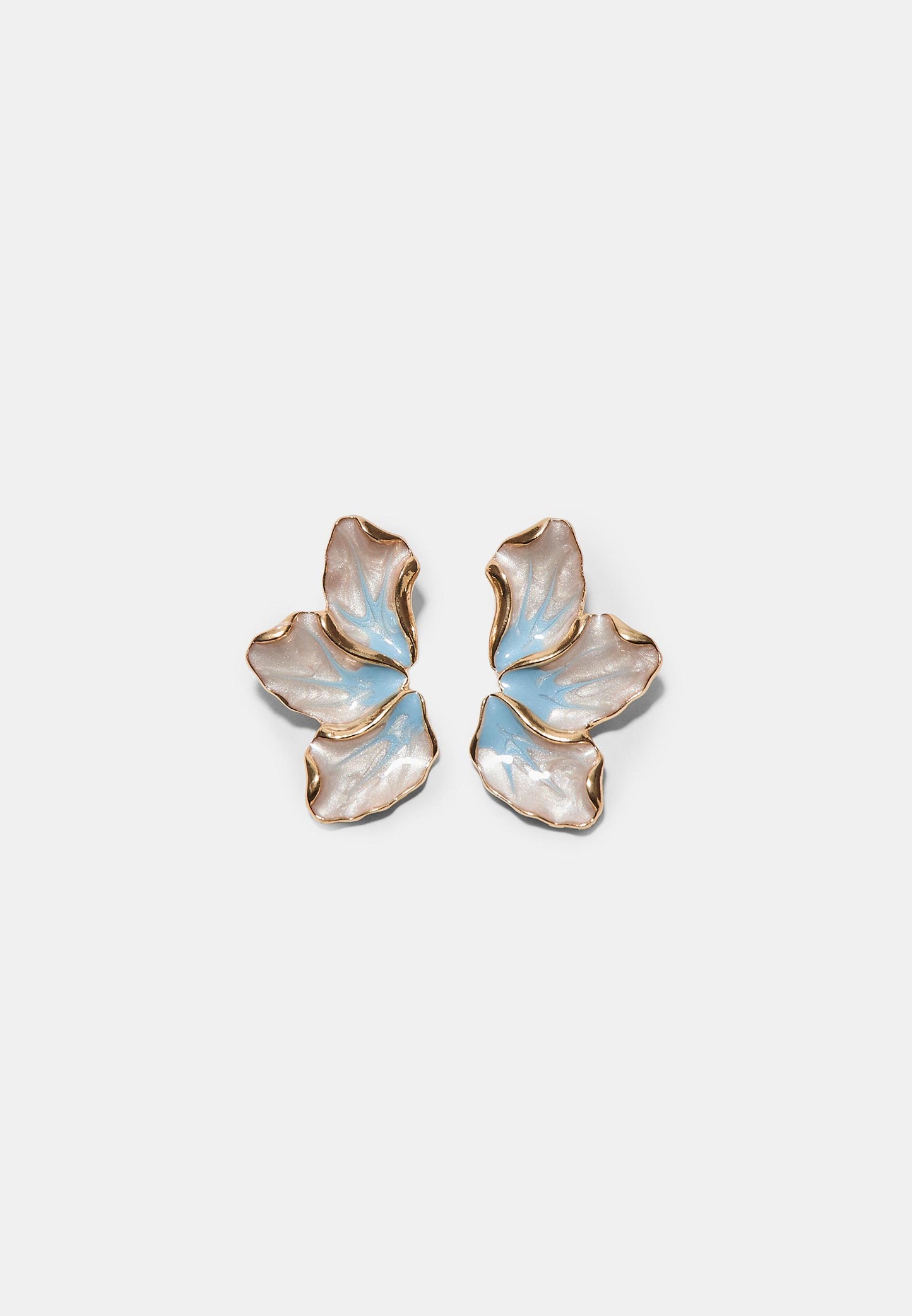 Gold-Tone Blue & White Petal Drop Earrings