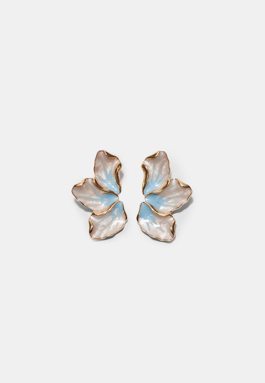 Gold-Tone Blue & White Petal Drop Earrings